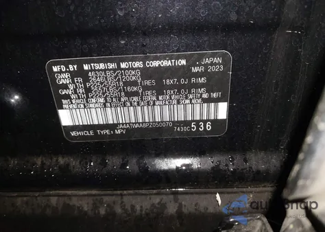 2023 Mitsubishi Eclipse Cross Sel S-Awc из США, поврежденный, VIN JA4ATWAA8PZ050070